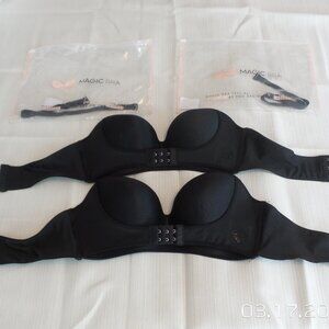 MAGIC BRA Black 38/C Strapless Bra W/ Front Buckle Like NEW